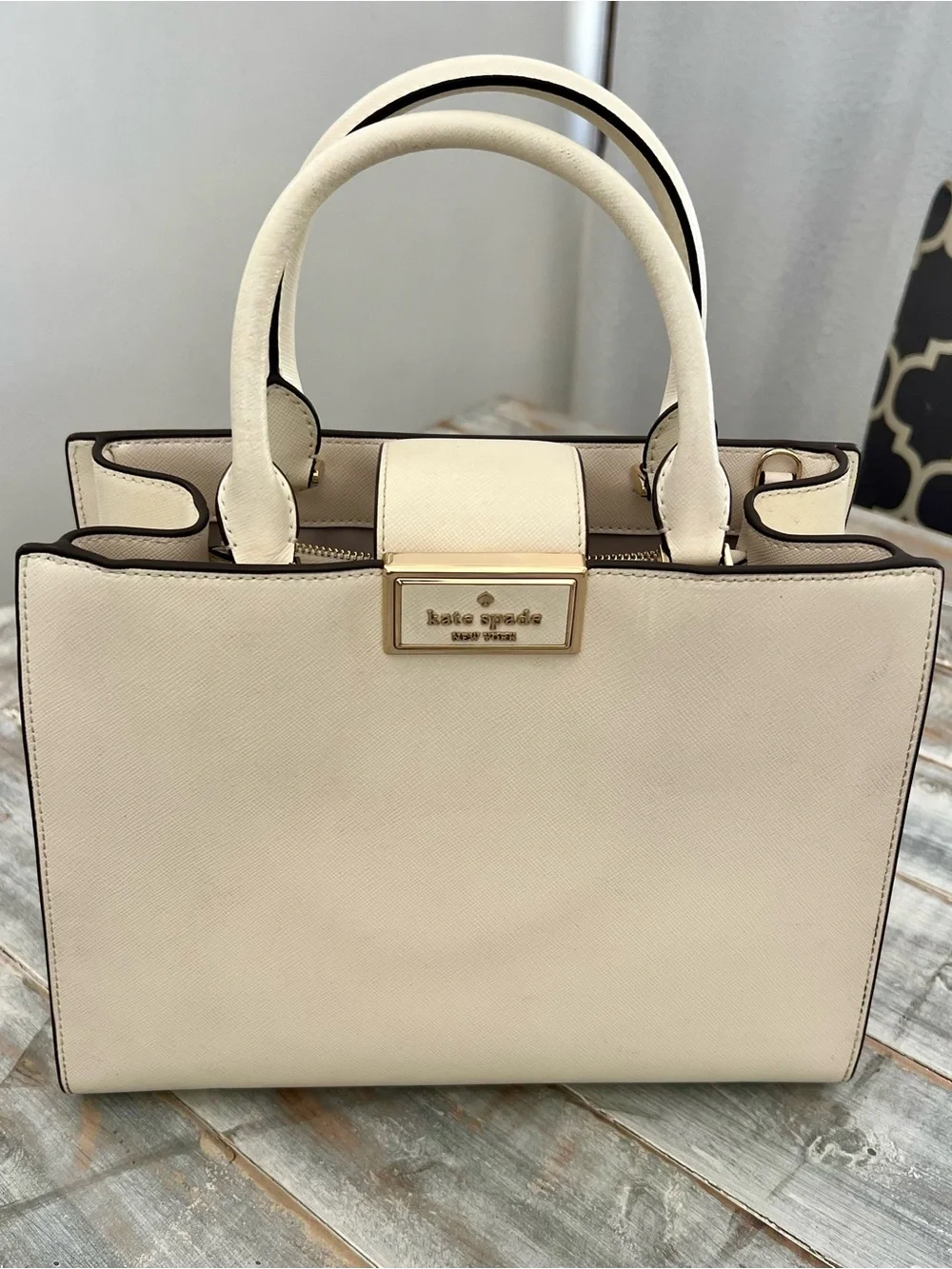 kate spade Cream and Black Trim Top-Handle Satchel